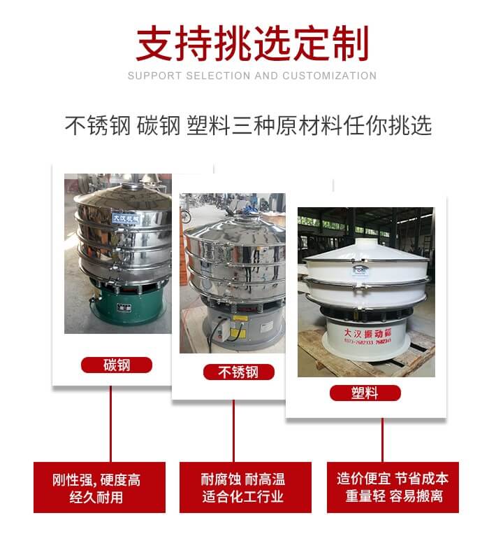 旋振篩可配置一到四層的篩網。旋振篩的篩分效率高，篩分精度高，篩分率高達96%。